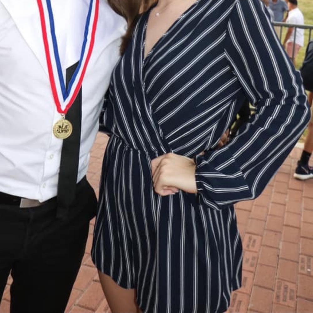 Charlotte Russe Navy and White Striped romper